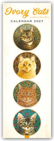 Cover von Ivory Cats/Gemalte Katzen - Slimline-Kalender 2027