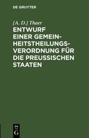 Cover von Entwurf einer Gemeinheitstheilungs-Verordnung für die Preußischen Staaten