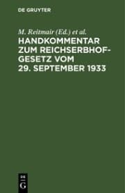 Cover von Handkommentar zum Reichserbhofgesetz vom 29. September 1933
