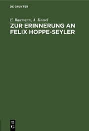 Cover von Zur Erinnerung an Felix Hoppe-Seyler