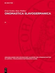 Cover von Ernst Eichler; Hans Walther: Onomastica Slavogermanica. XI.