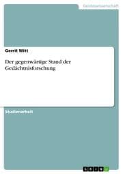 Cover von Der gegenwärtige Stand der Gedächtnisforschung