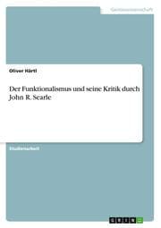 Cover von Der Funktionalismus und seine Kritik durch John R.Searle