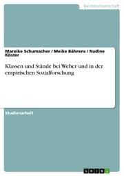 Cover von Klassen und Stände bei Weber und in der empirischen Sozialforschung