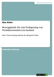 Cover von Beweggründe für eine Verlagerung von Produktionsstätten ins Ausland