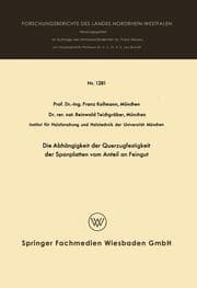 Cover von Die Abhängigkeit der Querzugfestigkeit der Spanplatten vom Anteil an Feingut