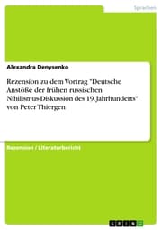 Cover von Rezension zu dem Vortrag 'Deutsche Anstöße der frühen russischen Nihilismus-Diskussion des 19. Jahrhunderts' von Peter Thiergen