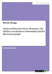Cover von Zuckerstoffwechsel beim Menschen. Der Einfluss verschiedener Lebensmittel auf den Blutzuckerspiegel