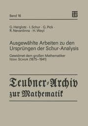 Cover von Ausgewählte Arbeiten zu den Ursprüngen der Schur-Analysis