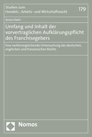 Cover von Umfang und Inhalt der vorvertraglichen Aufklärungspflicht des Franchisegebers