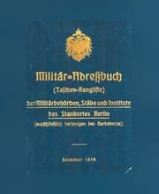 Cover von Militär-Adreßbuch (Taschenrangliste) der Militärbehörden, Stäbe und Institute des Standortes Berlin, Sommer 1914