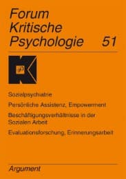 Cover von Forum Kritische Psychologie - Sozialpsychiatrie. Persönliche Assistenz, Empowerment. Beschäftigungsverhältnisse in der Sozialen Arbeit. Evaluationsforschung, Erinnerungsarbeit