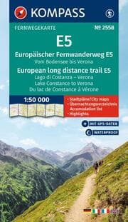 Cover von KOMPASS Wander-Tourenkarte Europäischer Fernwanderweg E5 Alpenüberquerung vom Bodensee bis Verona 1:50.000