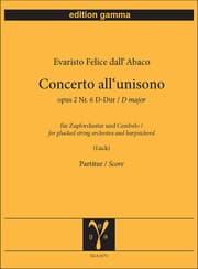 Cover von Concerto all unisono op. 2 Nr. 6 D-Dur / Partitur