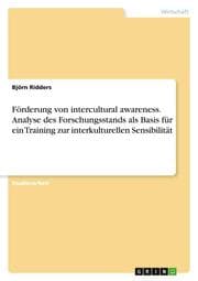 Cover von Förderung von intercultural awareness. Analyse des Forschungsstands als Basis für ein Training zur interkulturellen Sensibilität