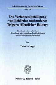 Cover von Die Verfahrensbeteiligung von Behörden und anderen Trägern öffentlicher Belange.