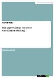 Cover von Der gegenwärtige Stand der Gedächtnisforschung