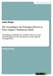 Cover von Die Grundlagen des Tötungsverbotes in Peter Singers 'Praktische Ethik'
